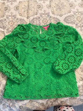 Lilly Pulitzer Kelly Green Eyelet Ruffle Blouse